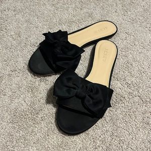 Black Slip On Sandals with Bow